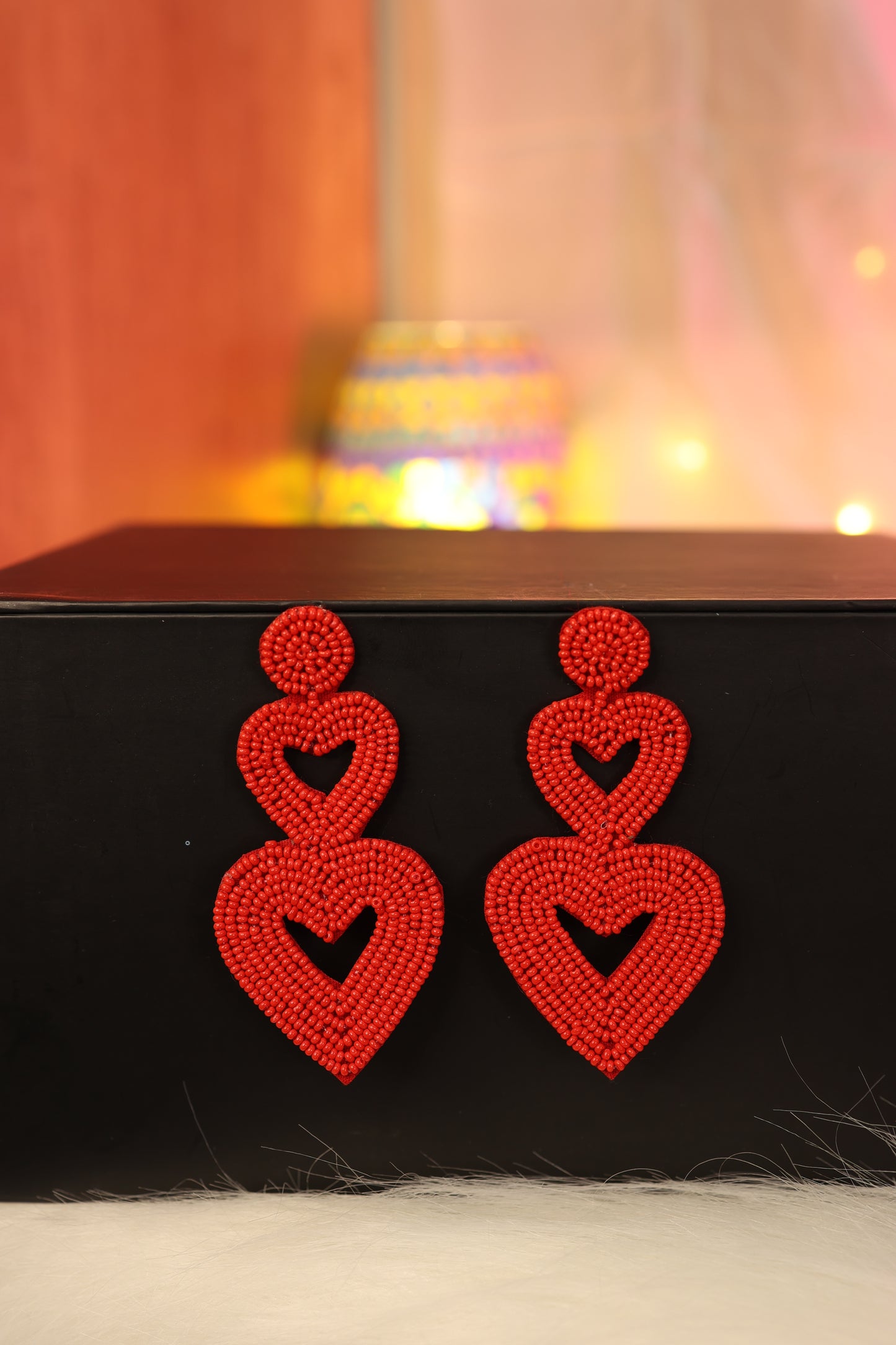 AI039- Handmade Beaded Two Layer Heart Earring