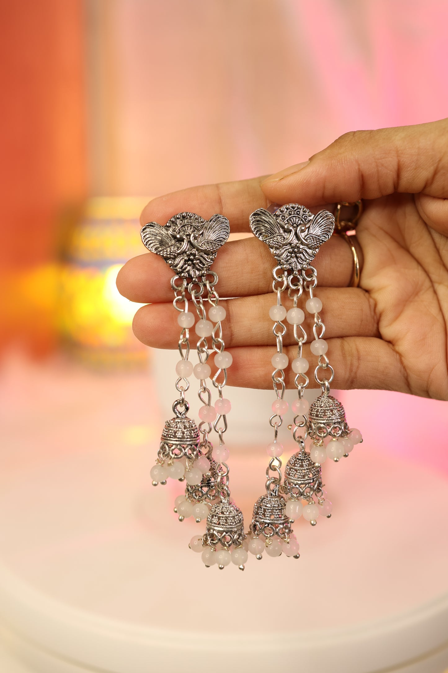 AI031- 3 Layer White Beaded German Silver Earring