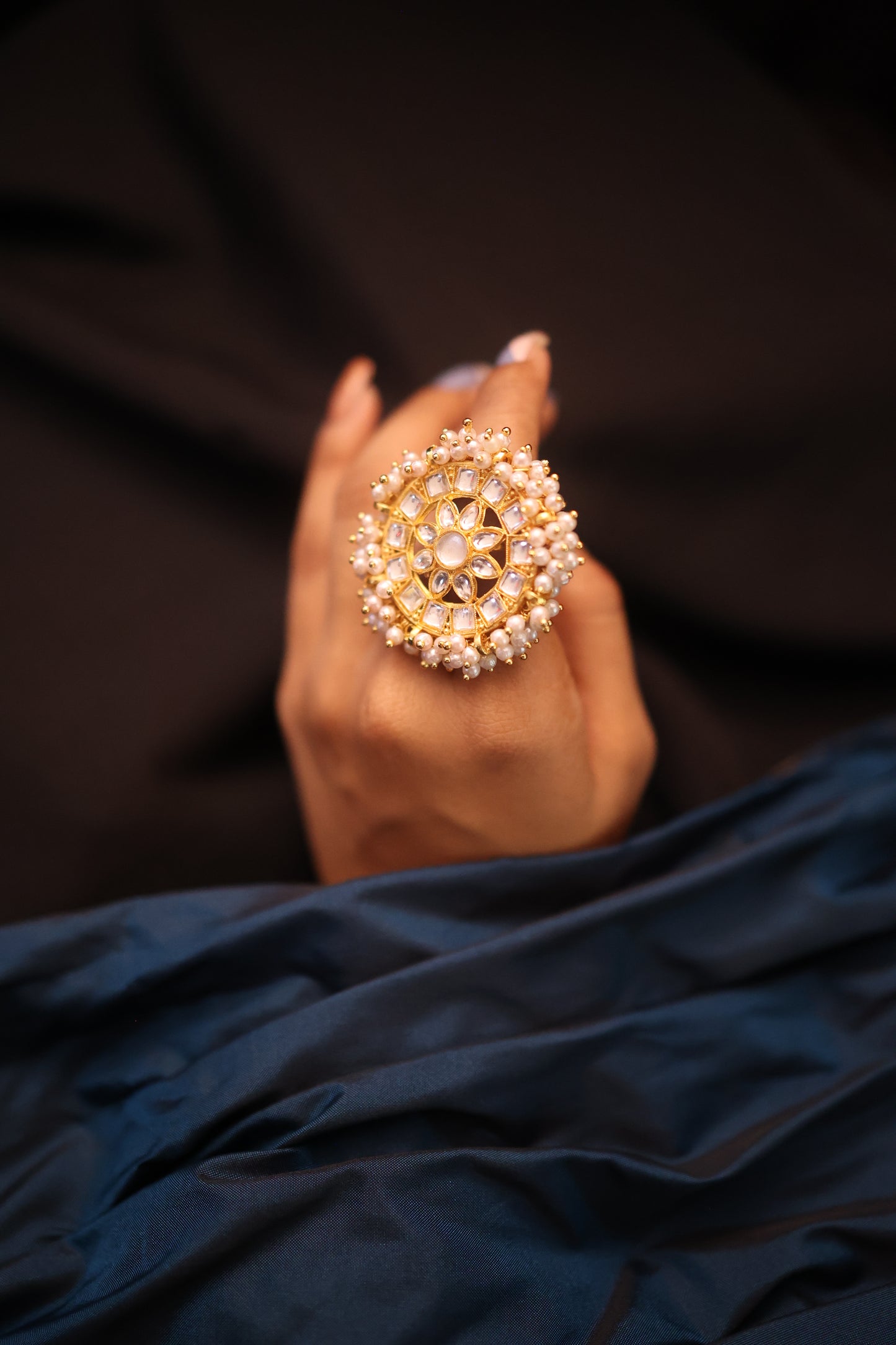AI157 - Kundan Stone Beaded Ring