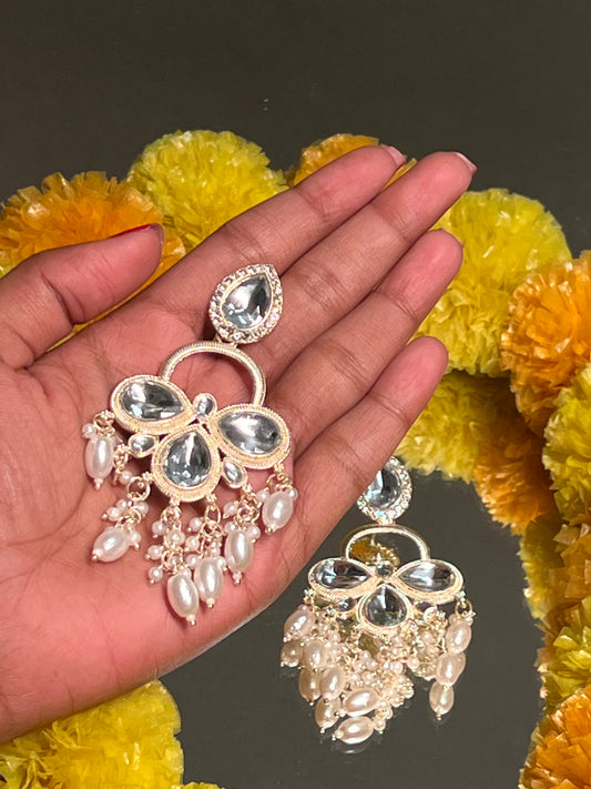 AI137 -Triple Kundan Stone Dangler Earring