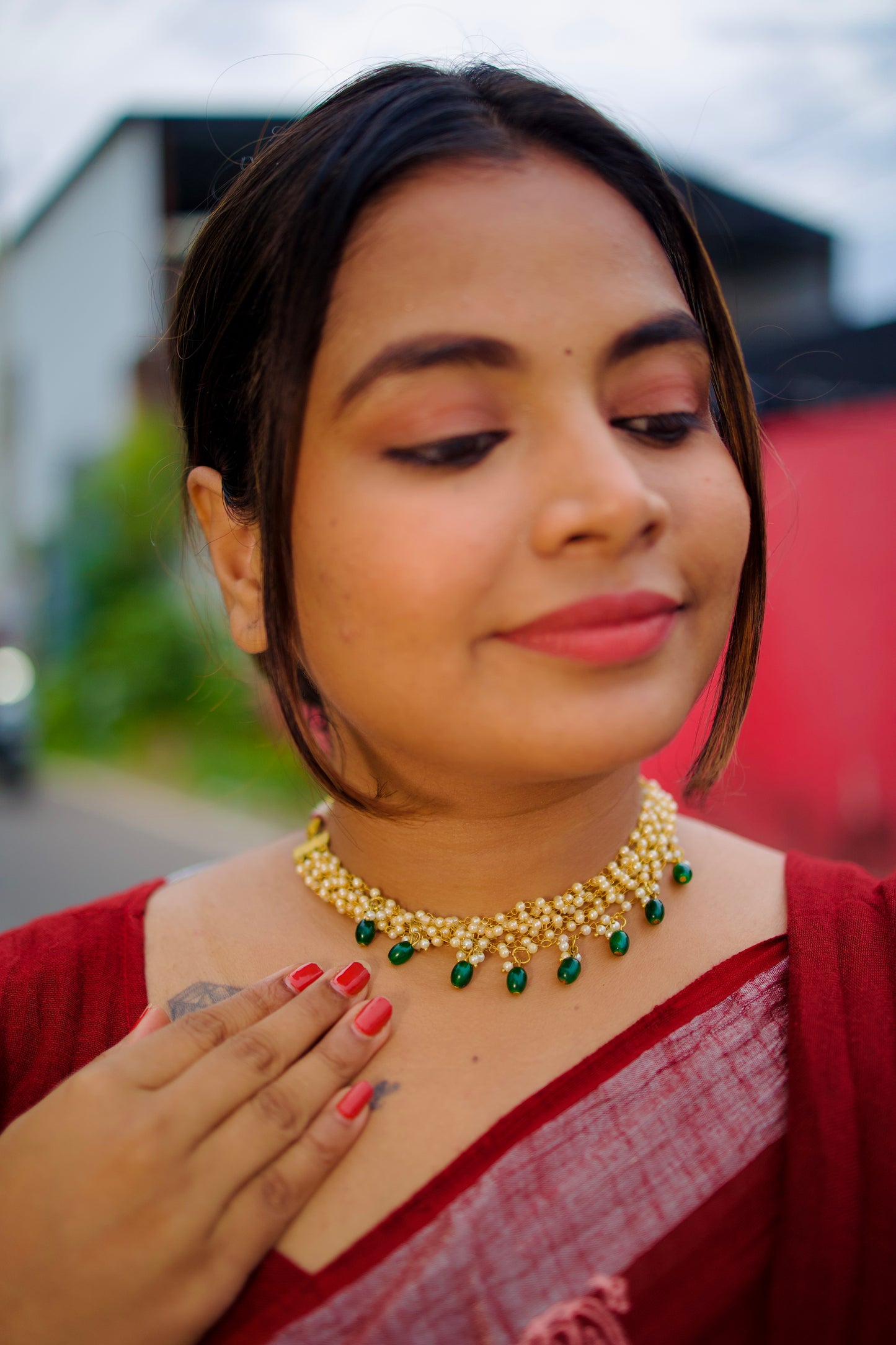 AI096 - Green Beaded Layered Pearl Choker