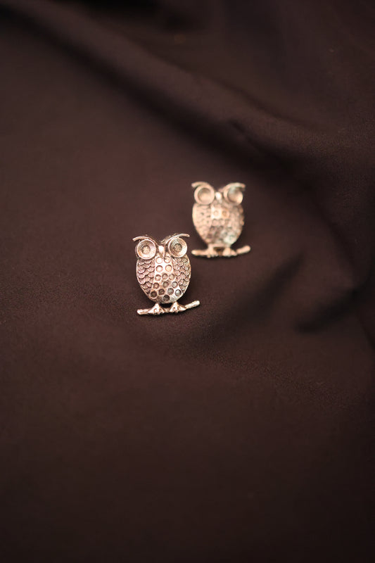 AI158 - Oxidised Owl Earring with Ring