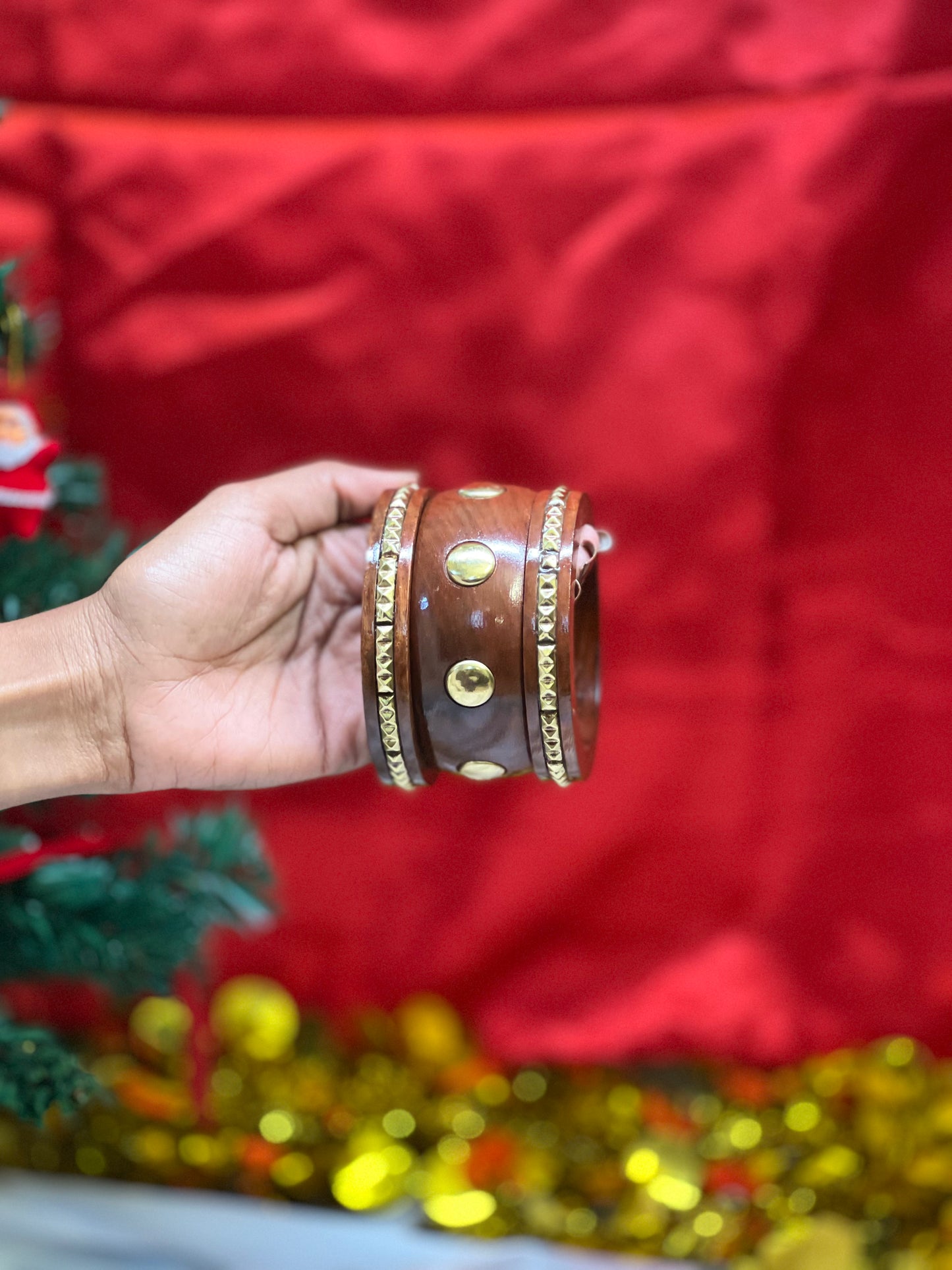 AI315 - GeoFusion Wooden Gold Bangles