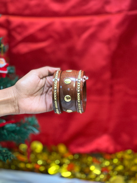 AI315 - GeoFusion Wooden Gold Bangles