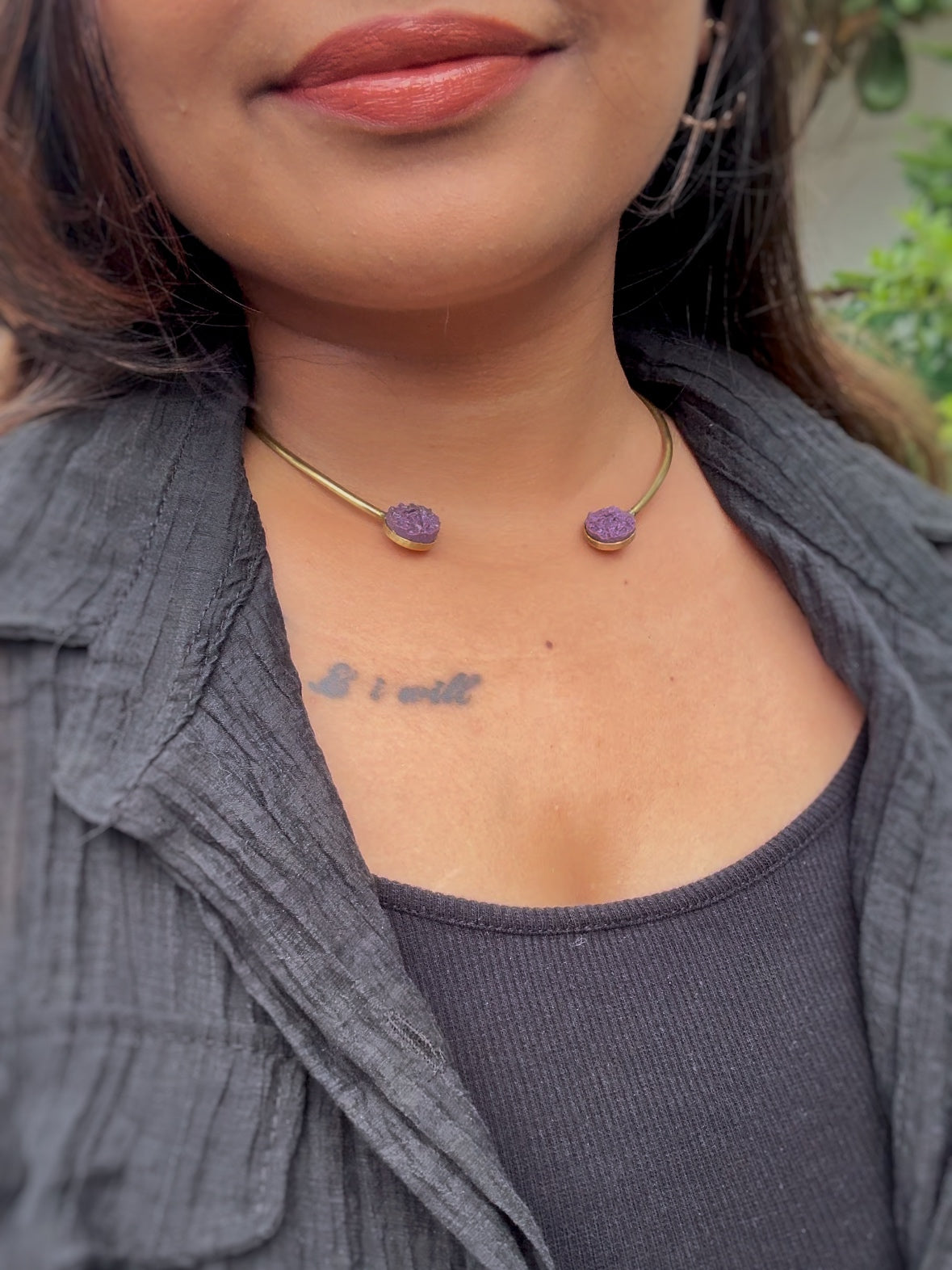 AI067 - Druzy purple Stone Choker
