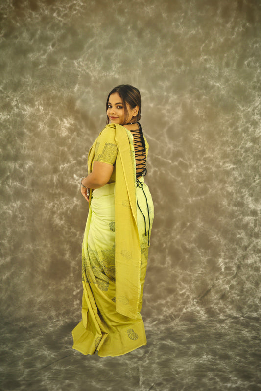 Navya - Hand Block Printed Ombré Saree