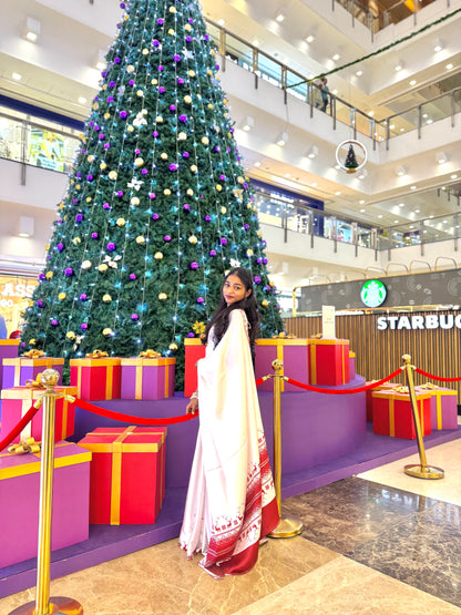 Noël Reindeer Royale – Premium Satin Christmas Saree