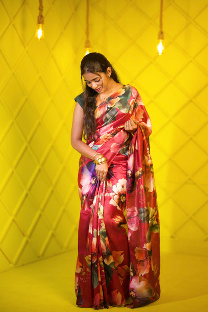 Meera - Floral Mango silk Saree