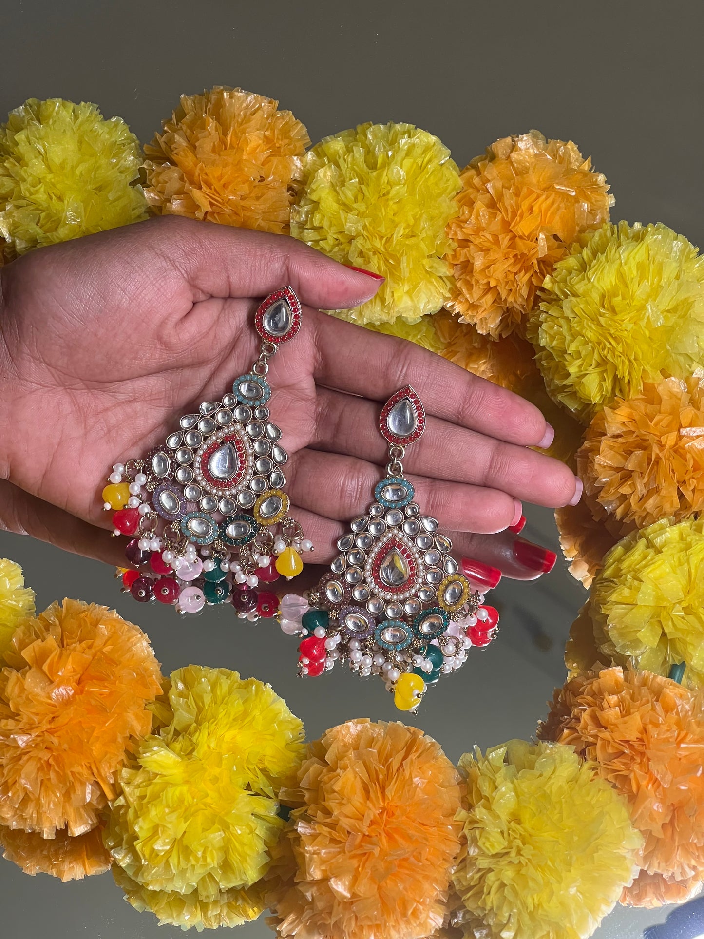 AI250 - Multicolour Beaded Kundan Earring