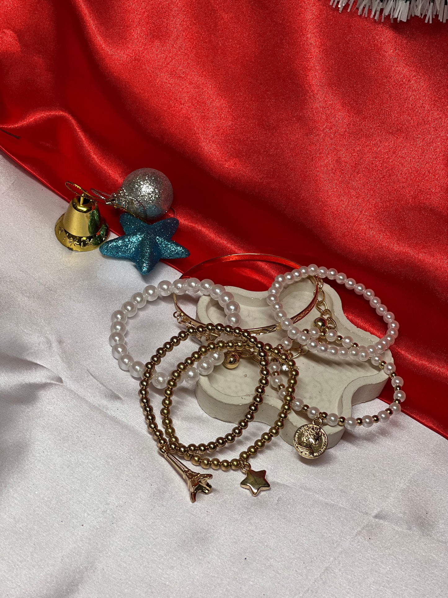 AI281 - Gold Plated Pearl Paris Fusion Set Of Bracelets