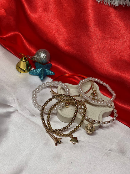 AI281 - Gold Plated Pearl Paris Fusion Set Of Bracelets