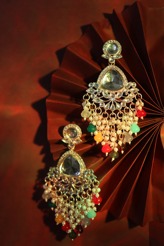 AI136 - Multicolour Beaded Kundan Earring