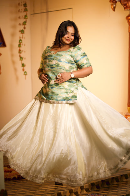 Ira - Green Floral Top and Skirt Set