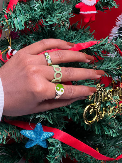 AI283 - Gold Plated Green Yin & Yang set of Rings