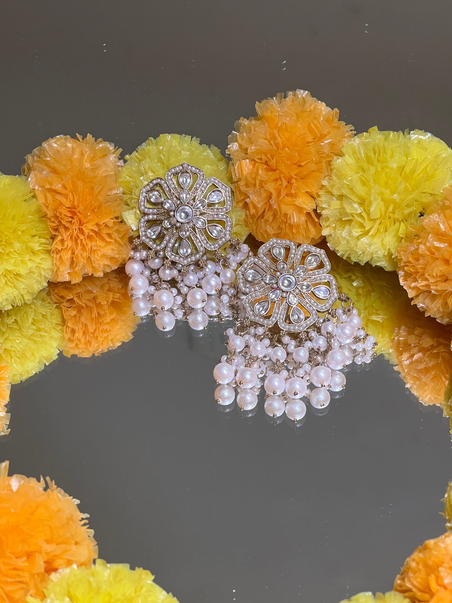 AI254- Floral Stone Chandbali Earring