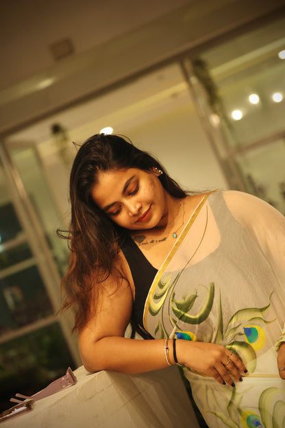 Mayura - Hand Painted Chiffon saree