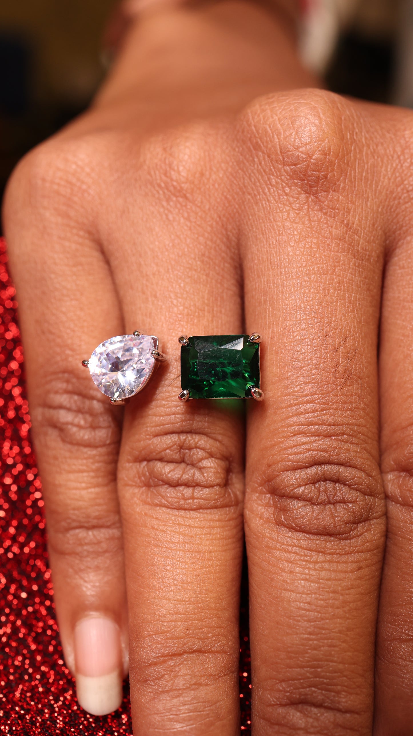 AI235 - Green Gem And Pristine White Ring