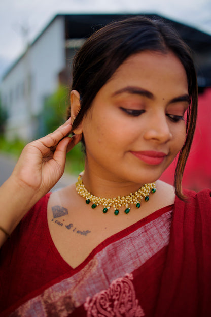 AI096 - Green Beaded Layered Pearl Choker