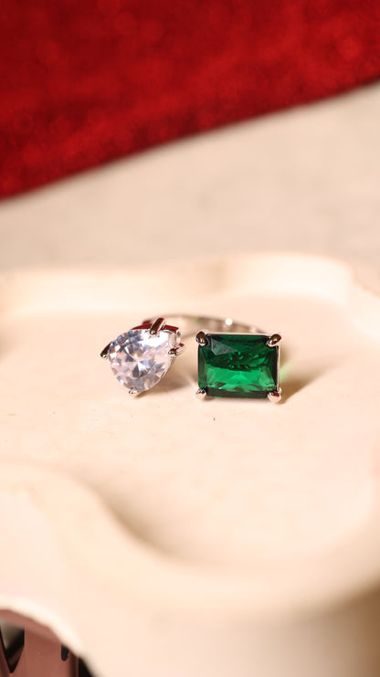 AI235 - Green Gem And Pristine White Ring