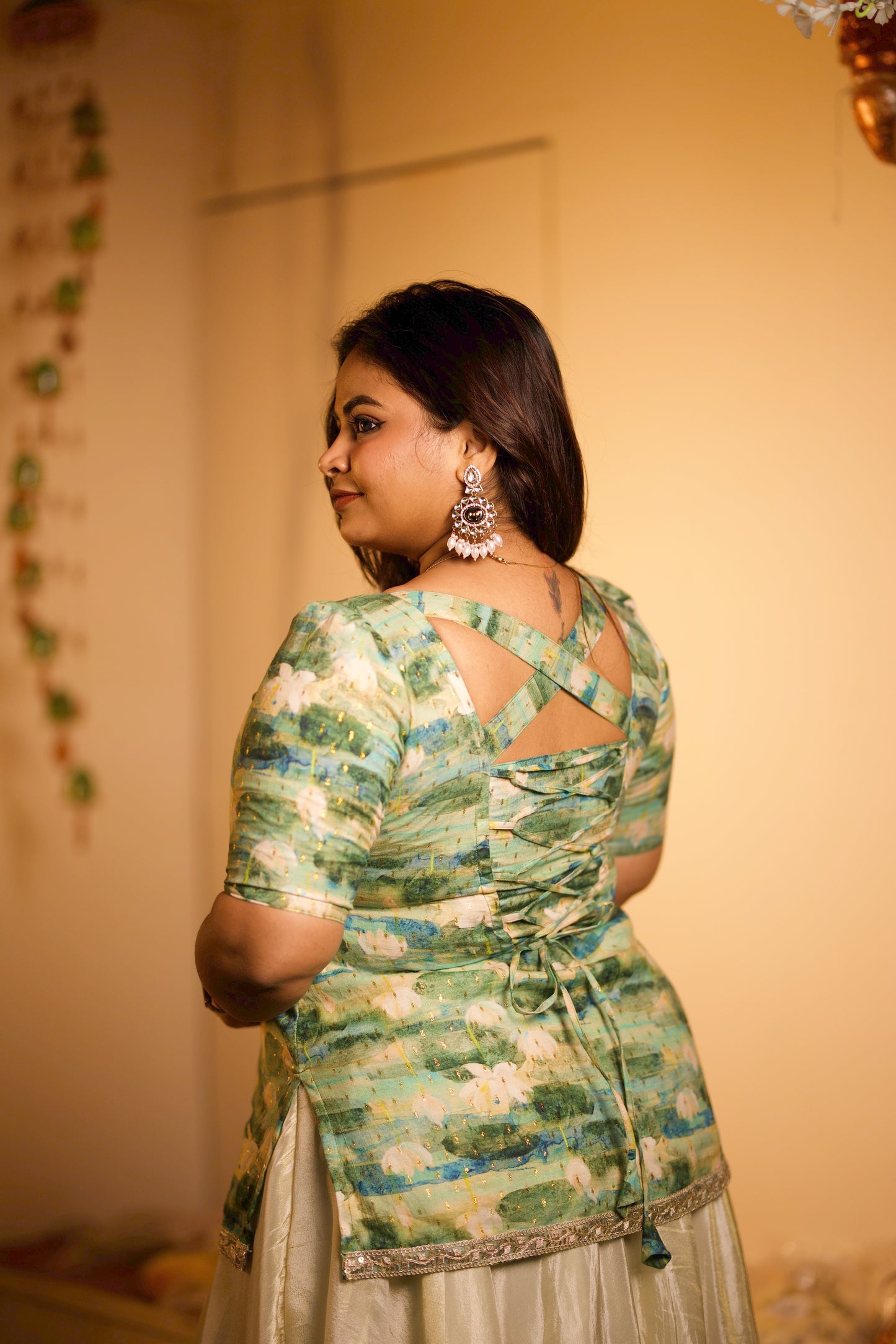 Ira - Green Floral Top and Skirt Set