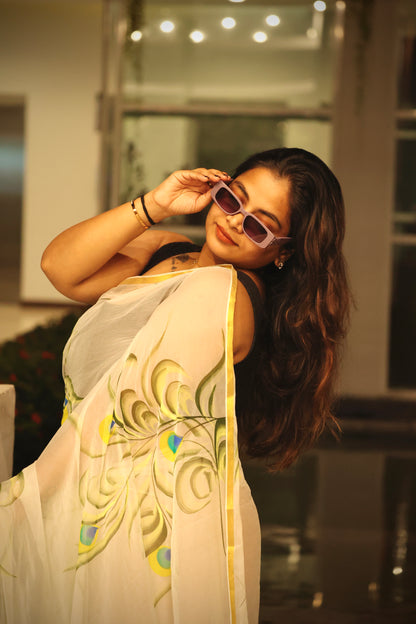 Mayura - Hand Painted Chiffon saree