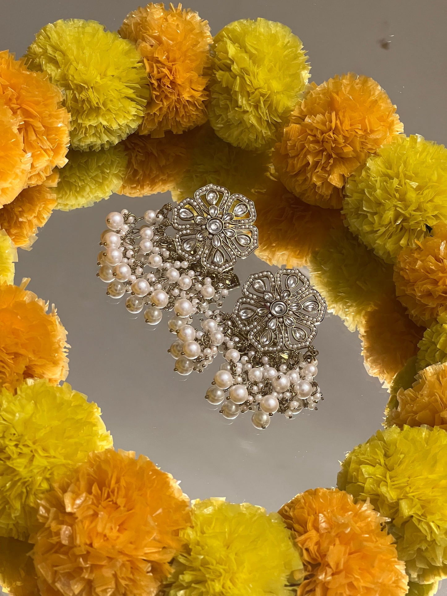 AI254- Floral Stone Chandbali Earring