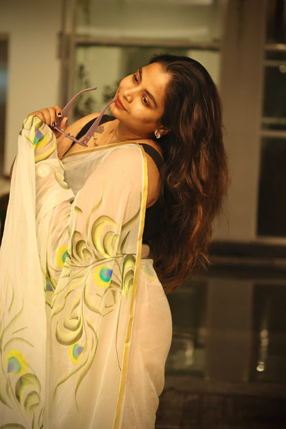 Mayura - Hand Painted Chiffon saree