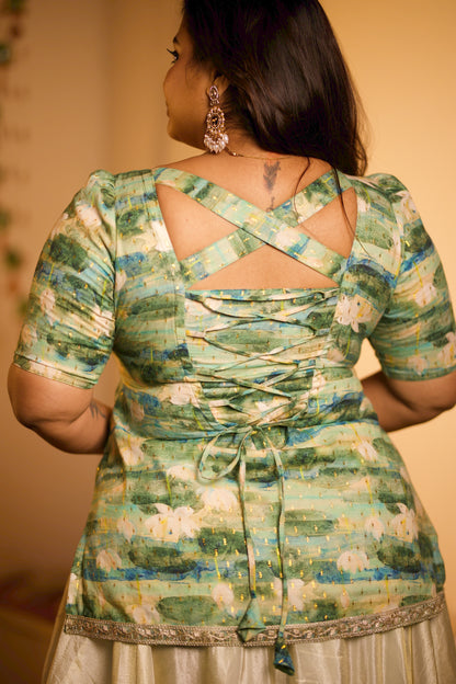 Ira - Green Floral Top and Skirt Set
