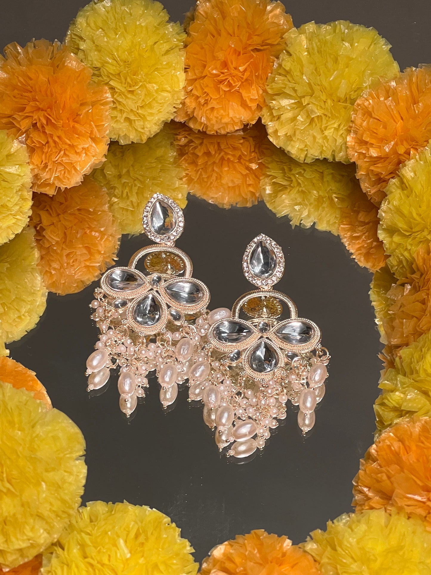 AI137 -Triple Kundan Stone Dangler Earring