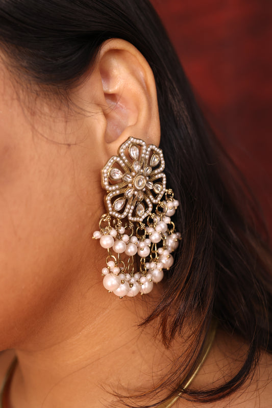 AI254- Floral Stone Chandbali Earring