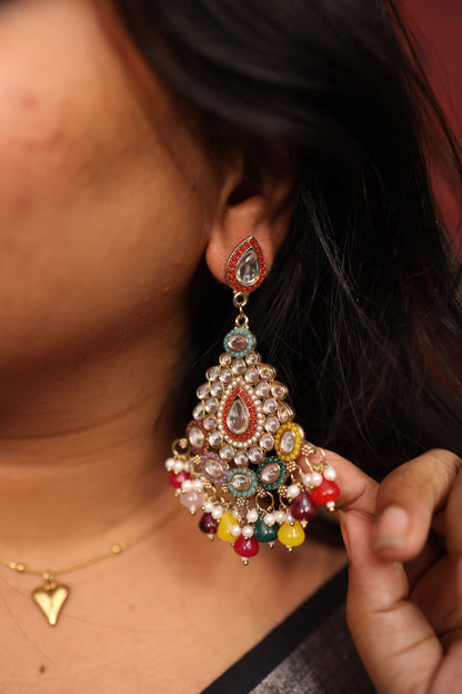 AI252 - Multicolour Beaded Kundan Earring