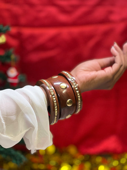 AI315 - GeoFusion Wooden Gold Bangles