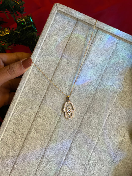 AI327 - Golden Hamsa Evil Eye Chain