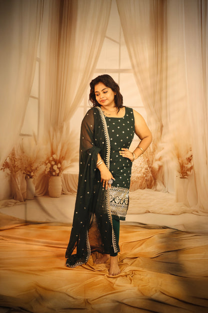 Zira - Embroided Georgette Kurti with Shawl