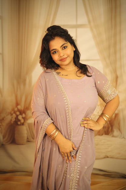 Zira - Embroided Georgette Kurti with Shawl