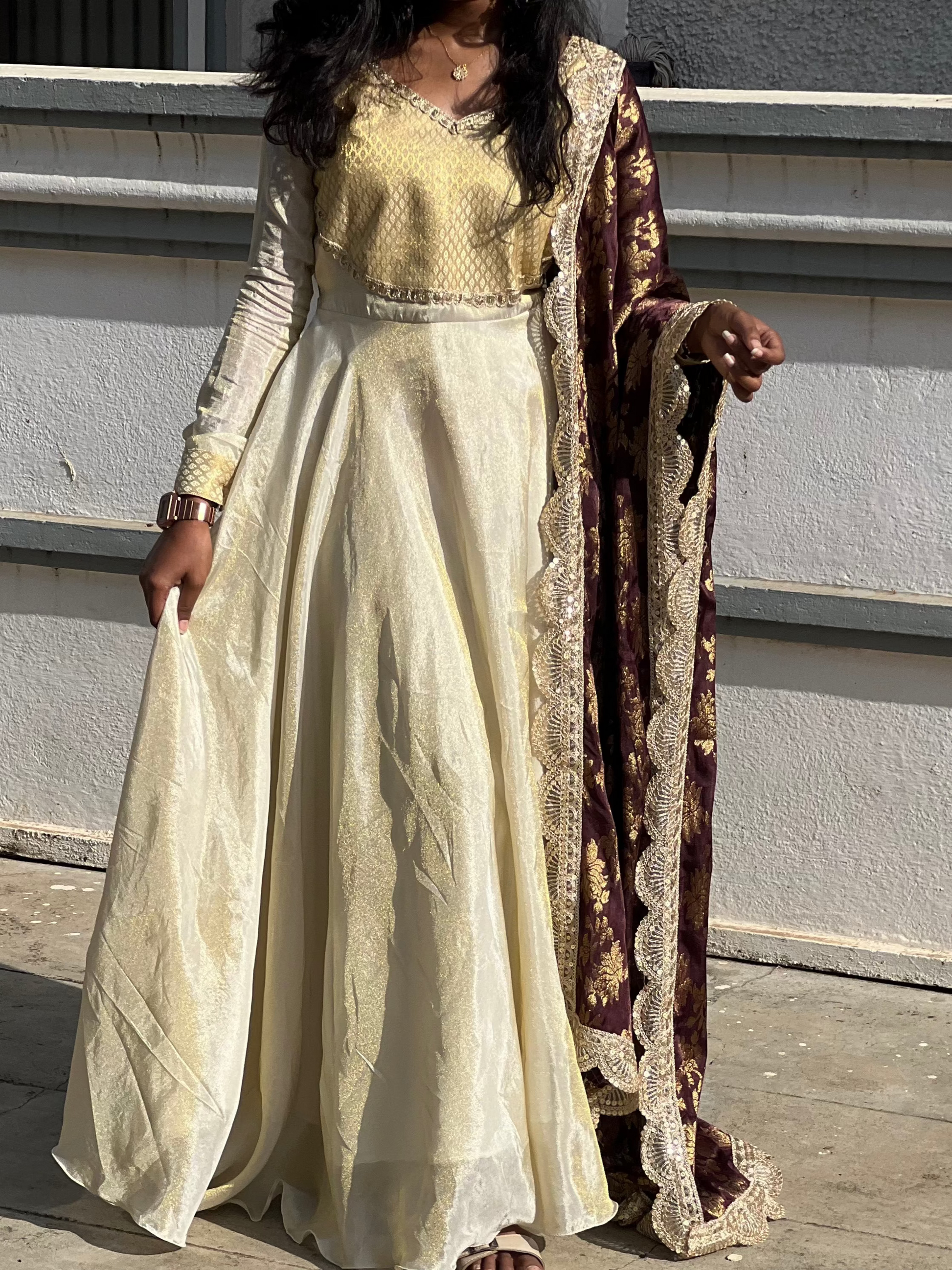 tissue silk anarkali dress Beige Tissue Silk Anarkali Suit With Dupatta