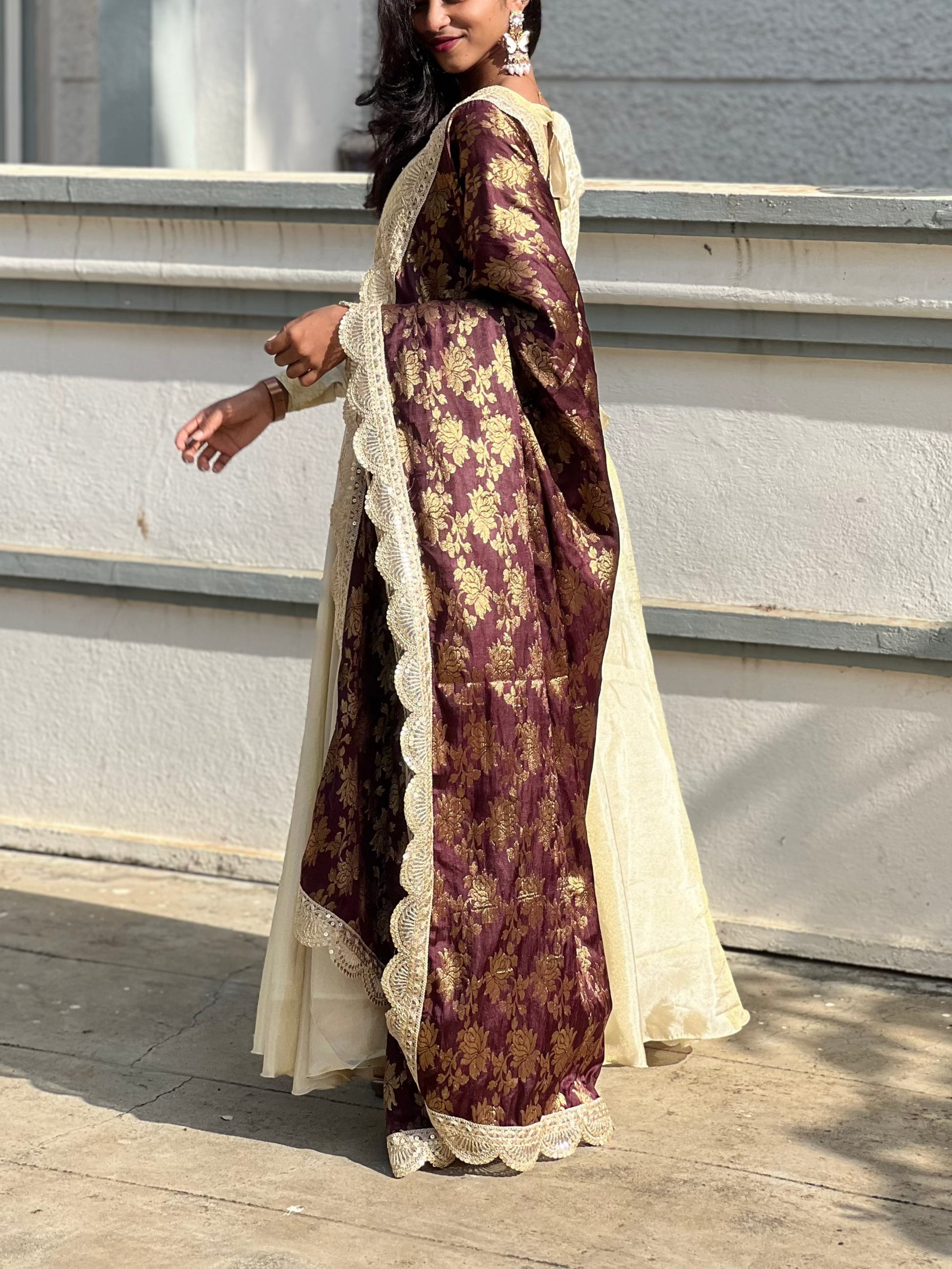tissue silk anarkali dress GOLDEN TISSUE SILK ANARKALI SUIT SET (SET OF 4) ahiclothing