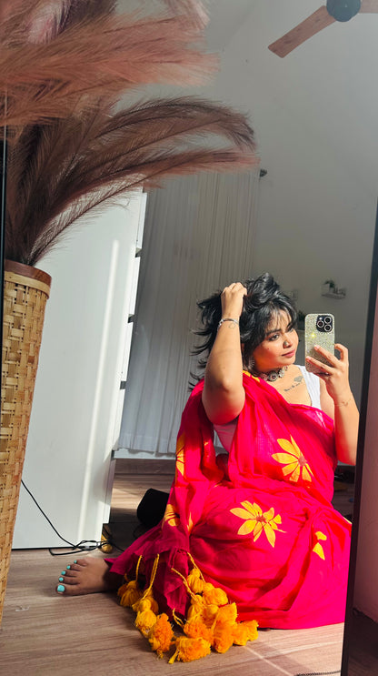 Mrunal - Mul Cotton Hand Painted Saree