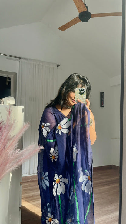 Mrunal - Mul Cotton Hand Painted Saree