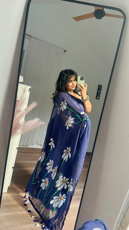 Mrunal - Mul Cotton Hand Painted Saree