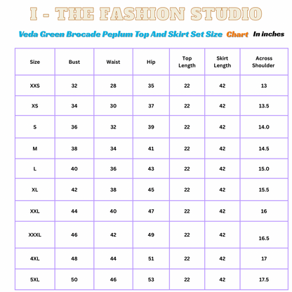 Veda - Green Brocade Peplum Top and Skirt Set